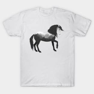 Dramabite Wild Horse Mustang Equine Double Exposure Wildlife Animal T-Shirt